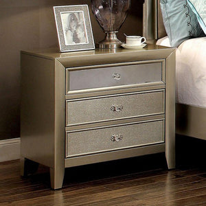 2 Drawers Wooden Night Stand With Tapered Legs, Gold