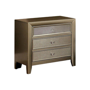 2 Drawers Wooden Night Stand With Tapered Legs, Gold