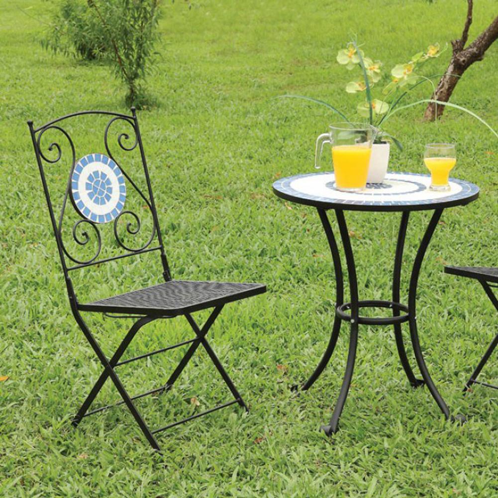 Aster Transitional Patio Table, Blue& Black