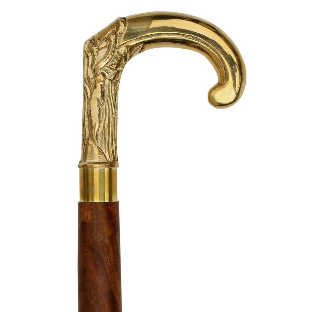 Wooden Walking Stick Cane With Elephant Trunk Brass Handle