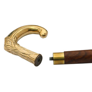 Wooden Walking Stick Cane With Elephant Trunk Brass Handle