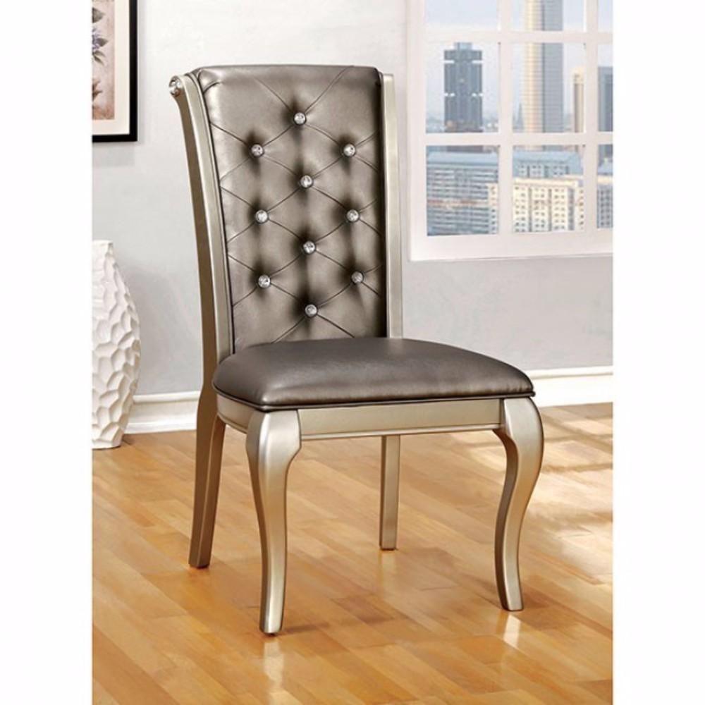 Amina Contemporary Side Chair Silver Finish, Set Of 2