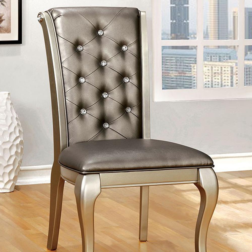 Amina Contemporary Side Chair Silver Finish, Set Of 2