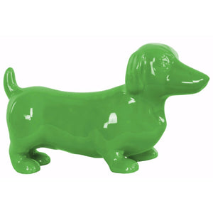 Appealing Ceramic Standing Dachshund Dog Figurine- Green- Benzara