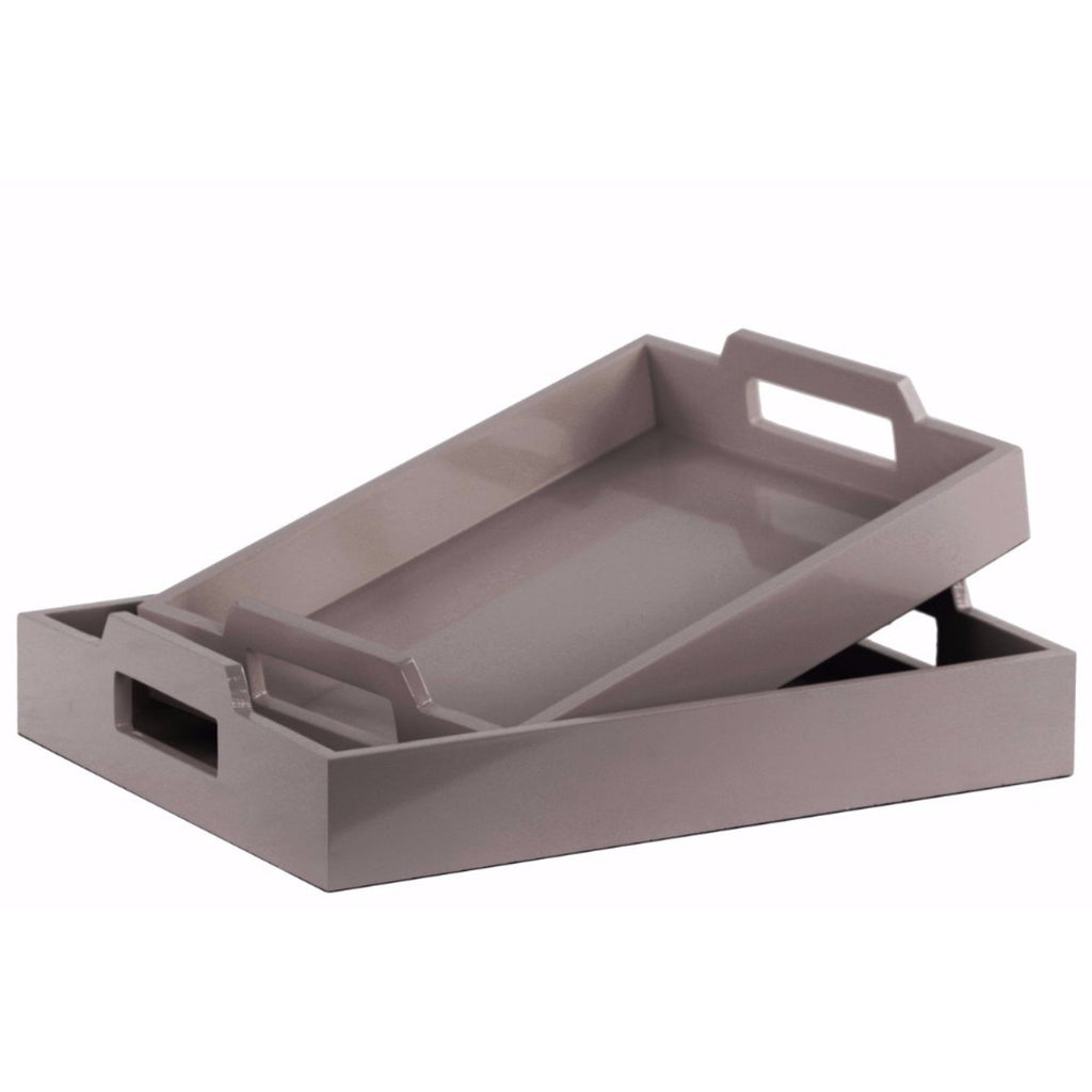 Wood Rectangular Serving Tray with Cutout Handles Set of 2 - Gray - Benzara