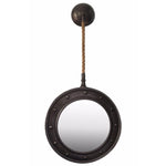 Wall Mirror with Pimpled Frame Design and Rope Hanger - Gray - Benzara