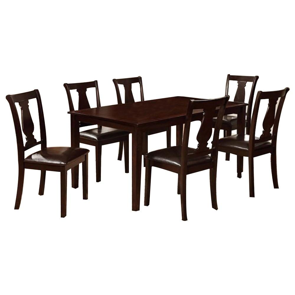 7Pc Dining Table Set, Chair with Pu Cushion, Expresso Finish