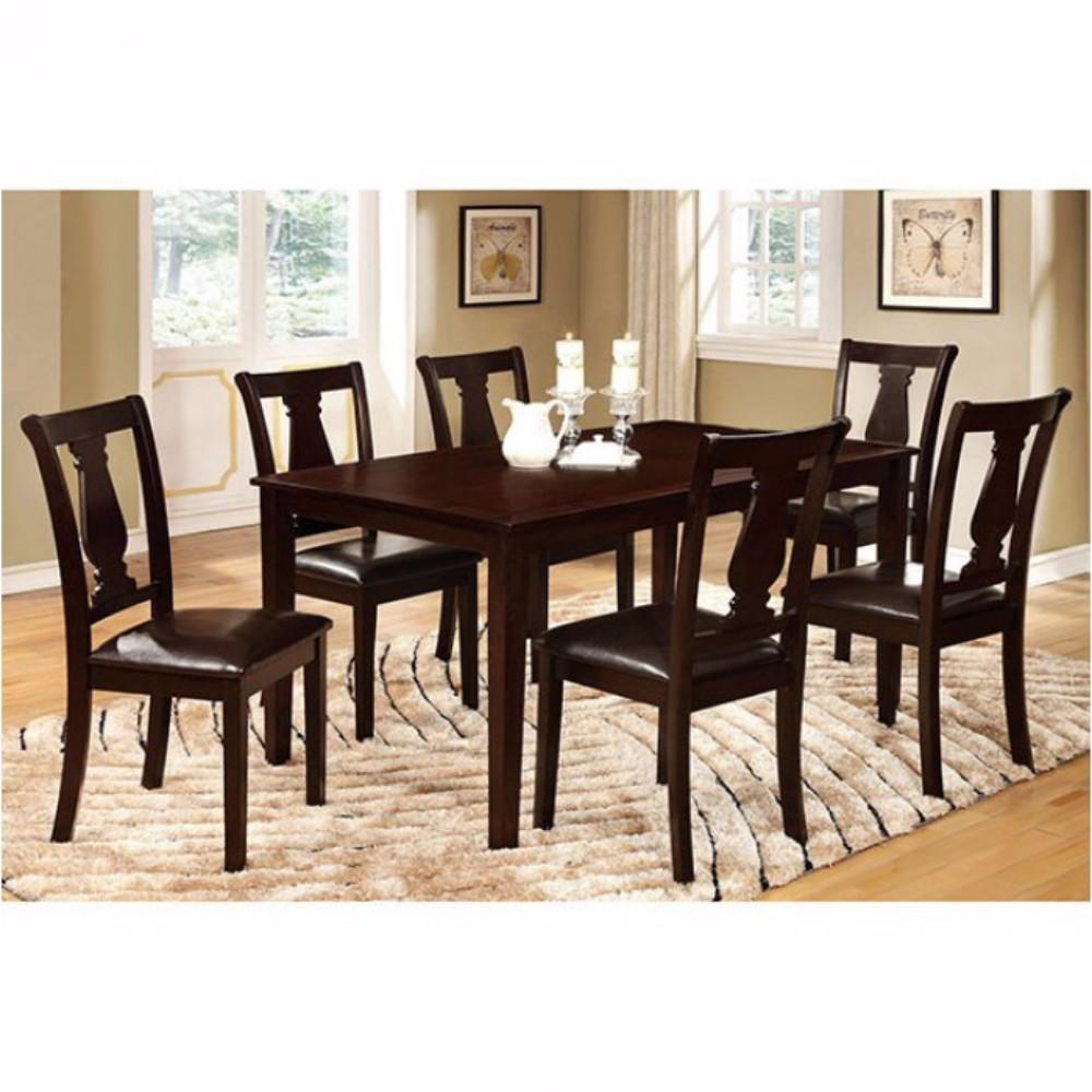 7Pc Dining Table Set, Chair with Pu Cushion, Expresso Finish