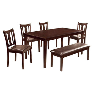 6Pc Dining Table Set, Chair with Pu Cushion, Expresso Finish