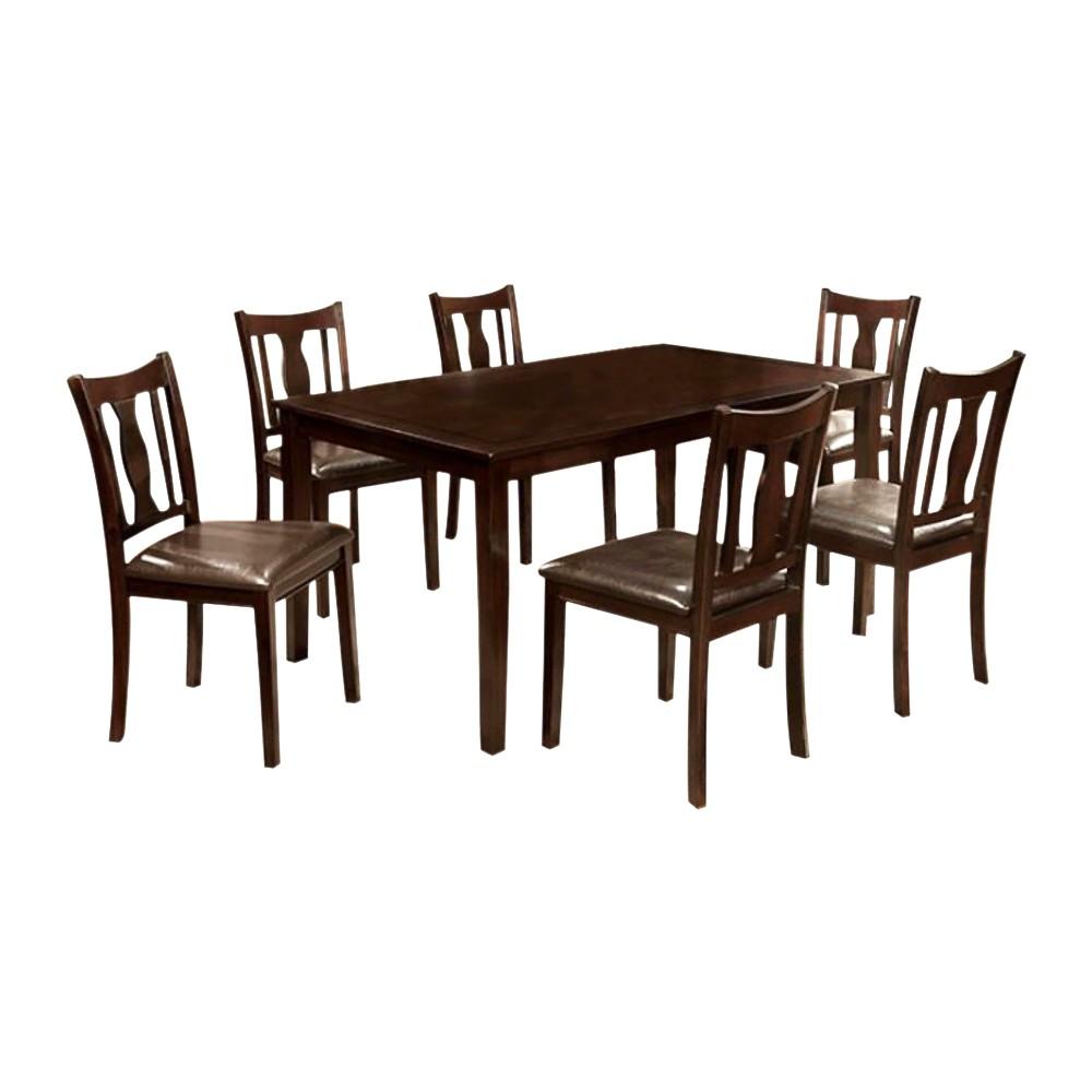 7Pc Dining Table Set, Chair with Pu Cushion, Expresso Finish