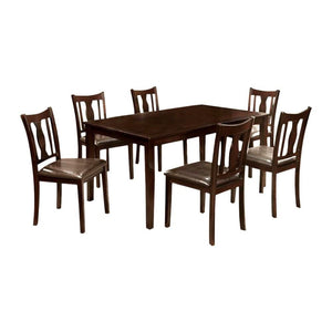 7Pc Dining Table Set, Chair with Pu Cushion, Expresso Finish