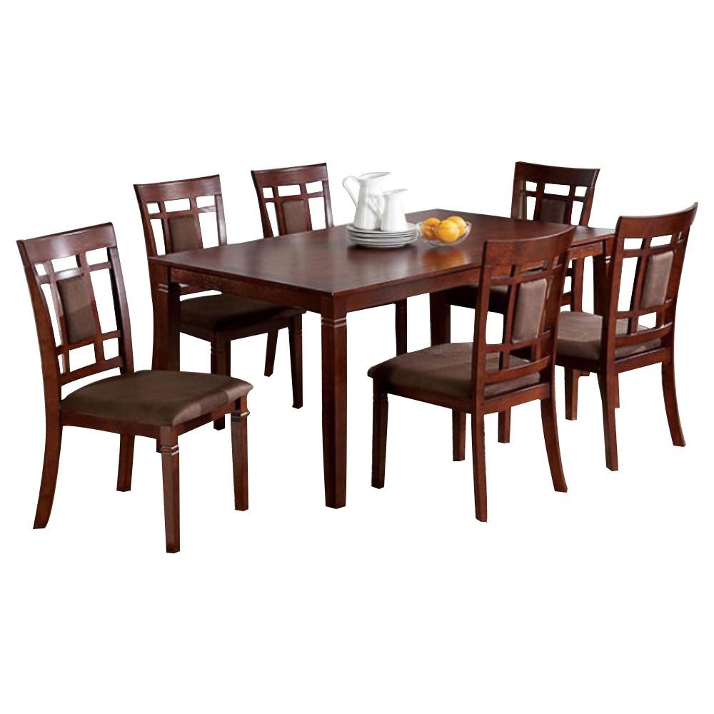 7 Piece Dining Table and Side Chair with Coffee Fabric Cushion