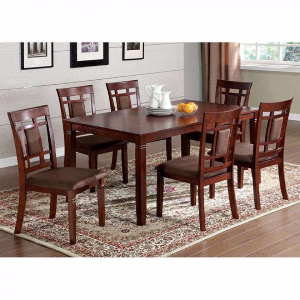 7 Piece Dining Table and Side Chair with Coffee Fabric Cushion