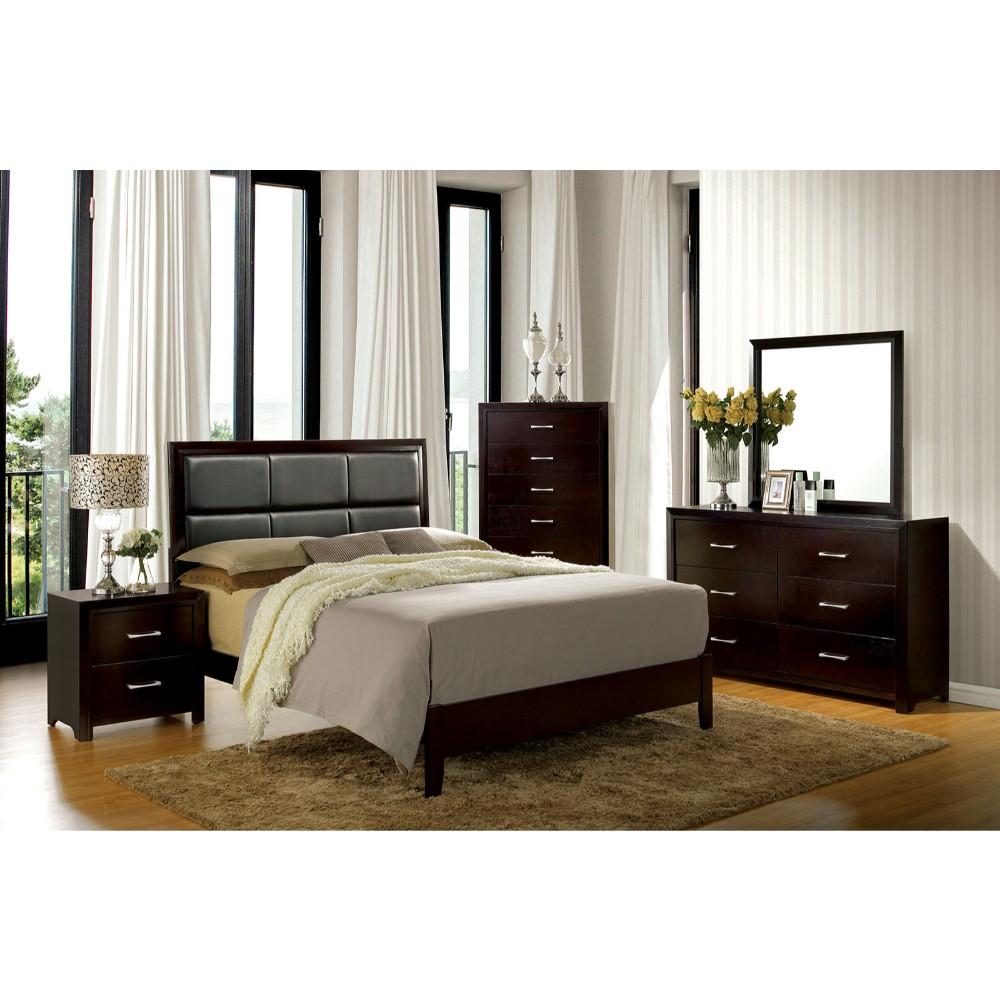 5- Drawer Wooden Chest with Sleek handles, Espresso Brown