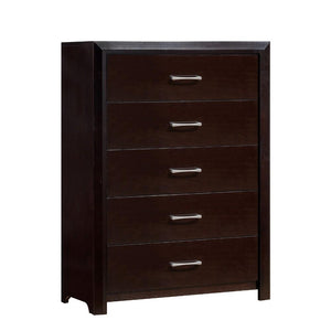 5- Drawer Wooden Chest with Sleek handles, Espresso Brown