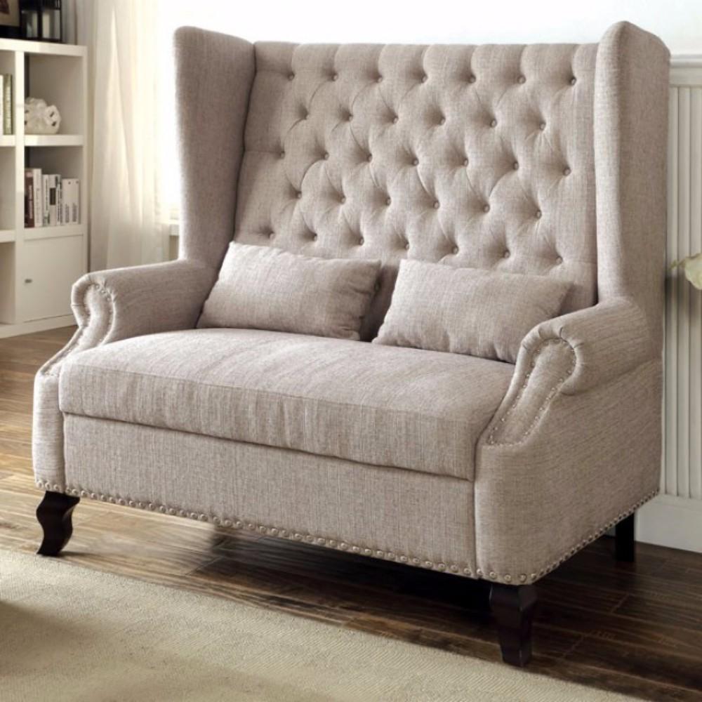 Alcacer Romantic Mid-Century Style Love Seat, Beige