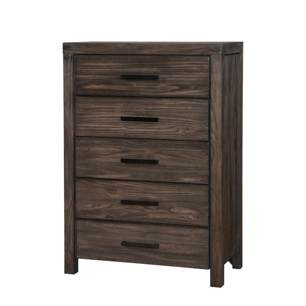 Wire-Brushed Wooden Chest With Metal Bar Handles, Dark Gray