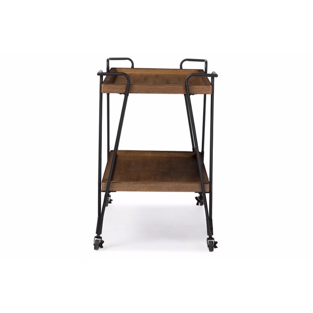 Ash Wood Mobile Serving Bar Cart, Brown And Black