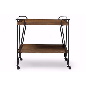 Ash Wood Mobile Serving Bar Cart, Brown And Black