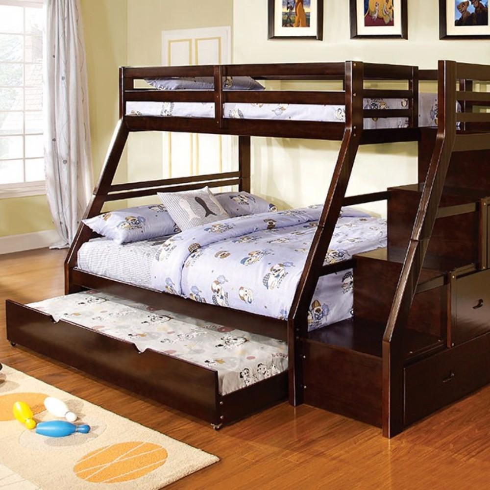 Wooden Twin/full Bunk Bed with built-in drawers, Brown