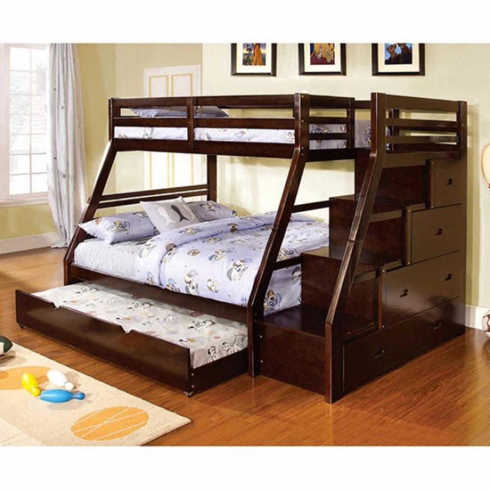 Wooden Twin/full Bunk Bed with built-in drawers, Brown