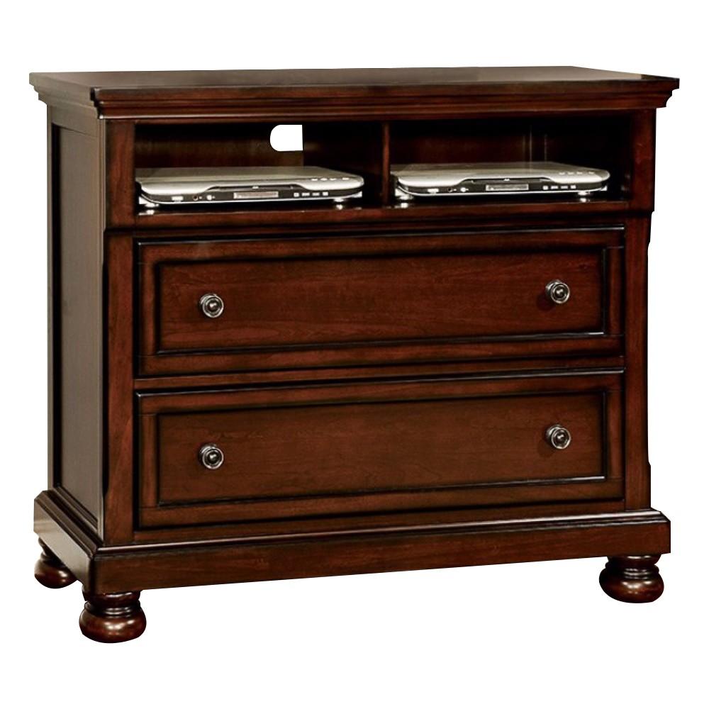 Wooden Media Chest With 2 Drawers, Dark Cherry Brown