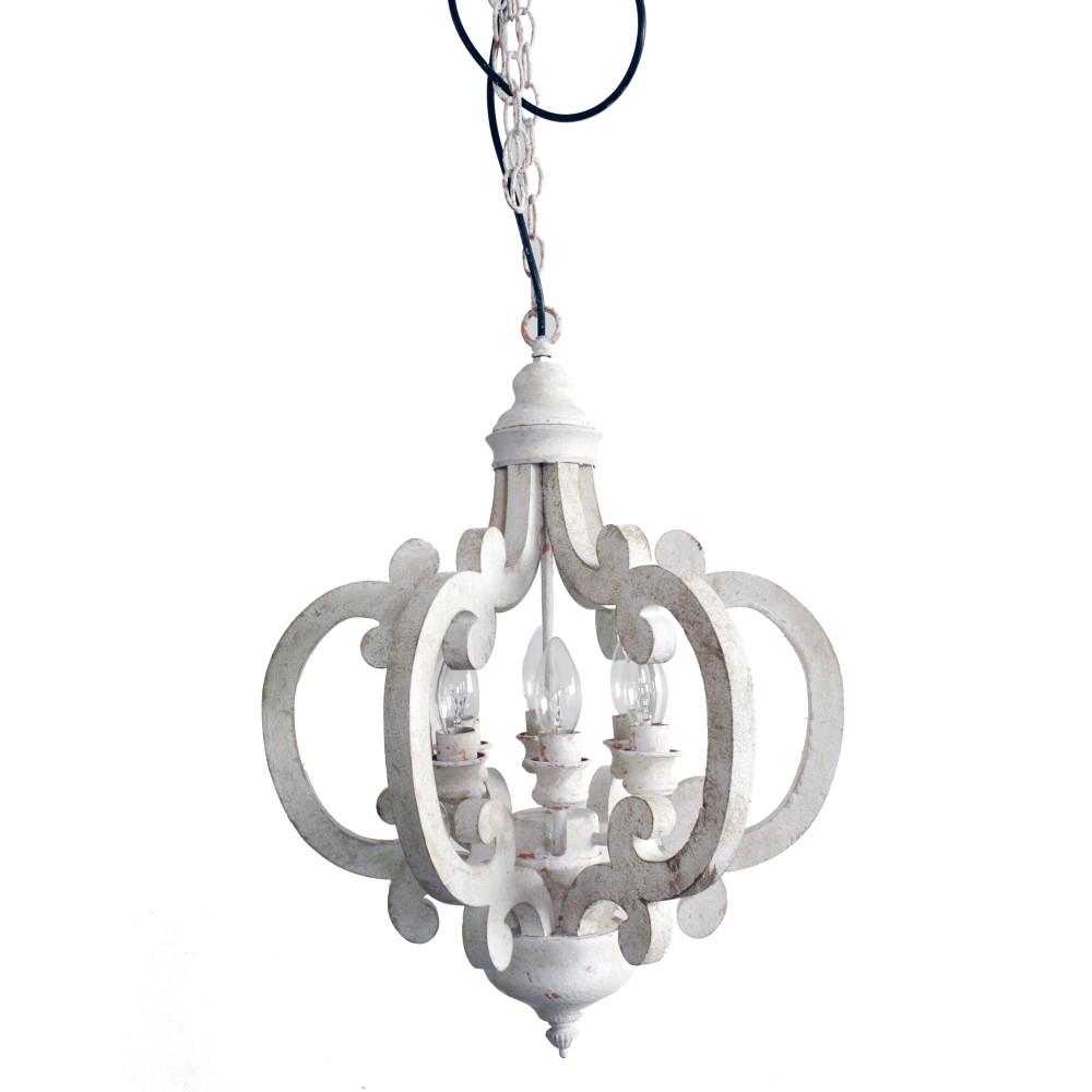 Wood Metal Antique Chandelier, White