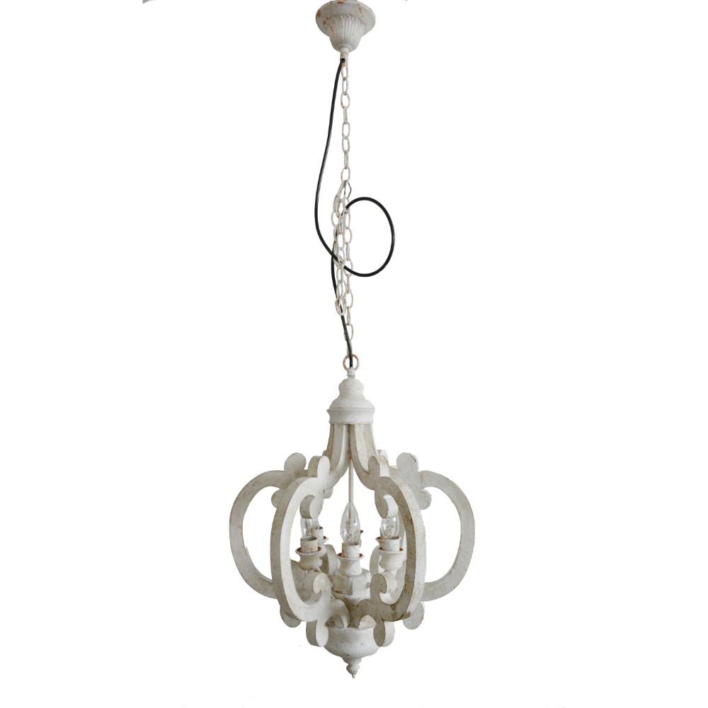 Wood Metal Antique Chandelier, White