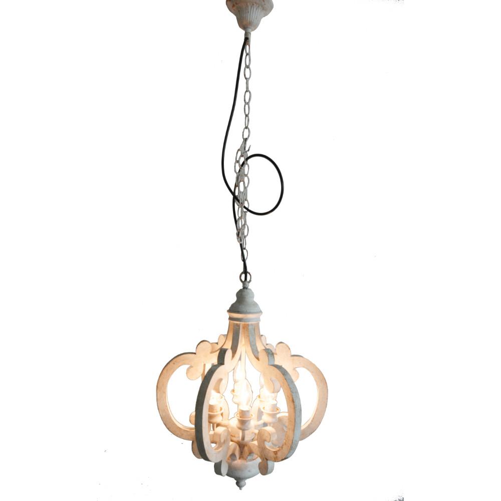 Wood Metal Antique Chandelier, White