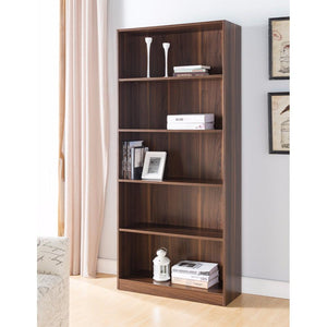 Wide Spacious Bookcase With Five Shelves, Brown