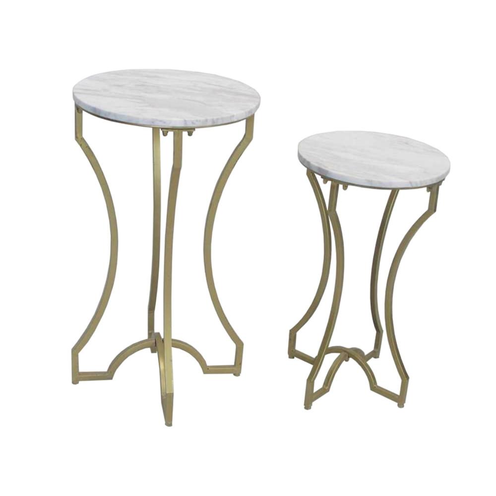 Alluring Metal & Marble Accent Tables, White & Gold, Set Of 2