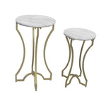 Alluring Metal & Marble Accent Tables, White & Gold, Set Of 2