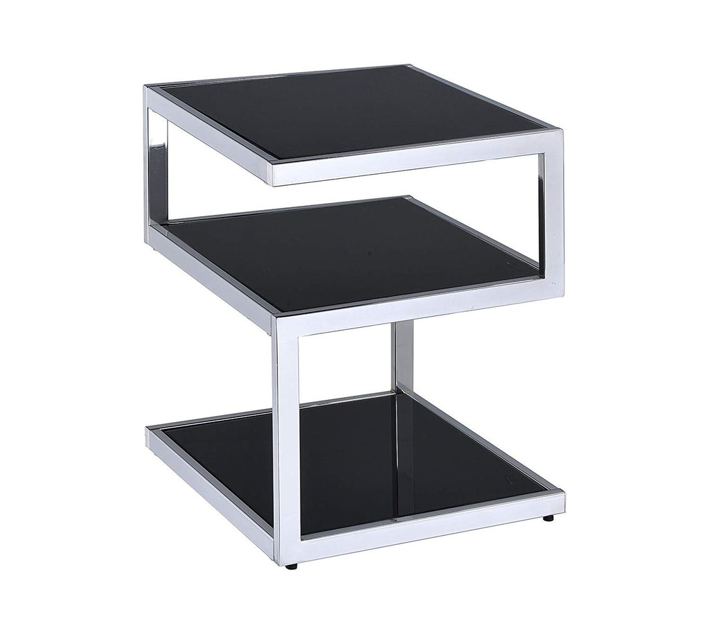 Alyea End Table, Black Glass & Chrome