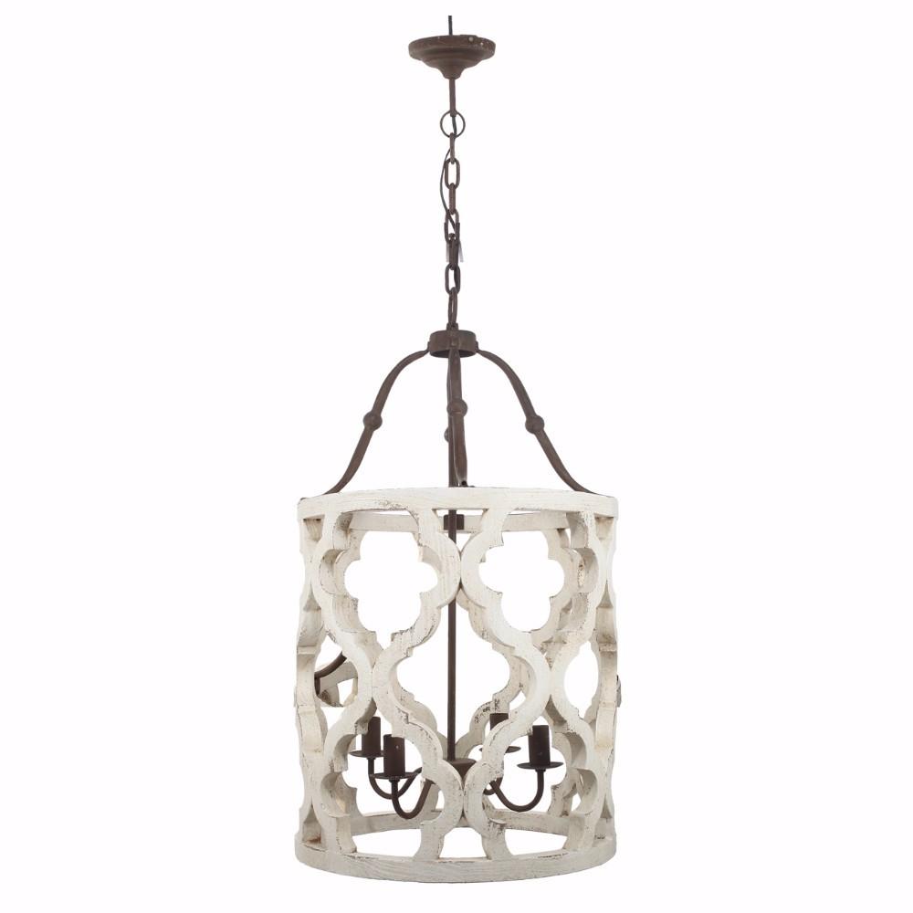 4-Light Wood Chandelier, White