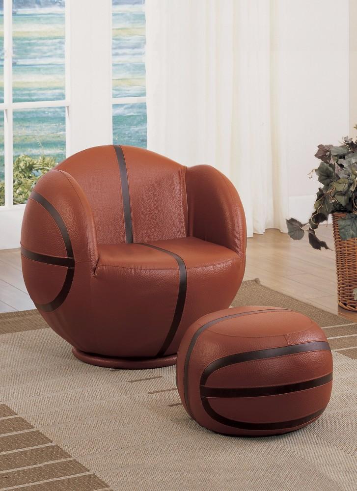 All Star 2 Piece Pack Chair & Ottoman, Basketball: Brown & Black