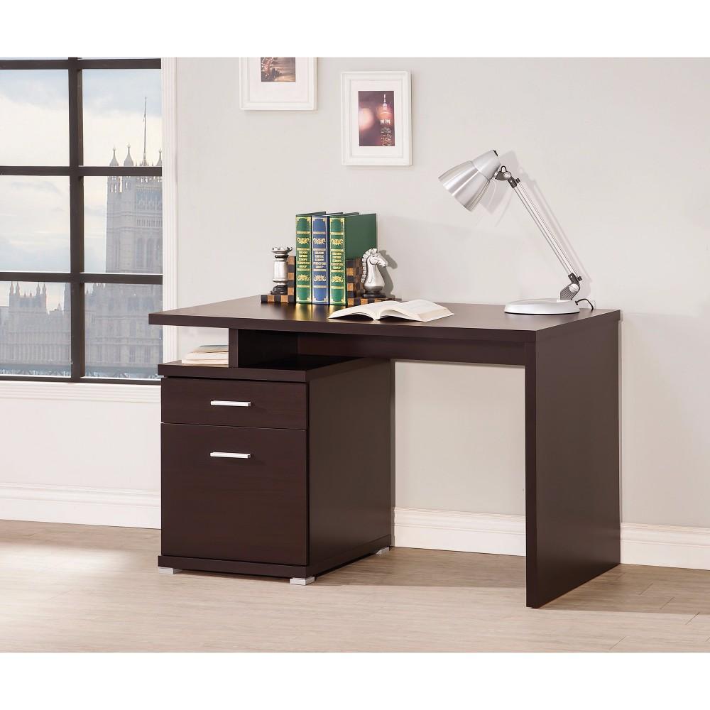 Wooden Contemporary Desk with Cabinet, Brown