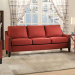 Wooden Frame Sofa In Red Linen Fabric