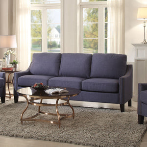 Wooden Frame Sofa In Blue Linen