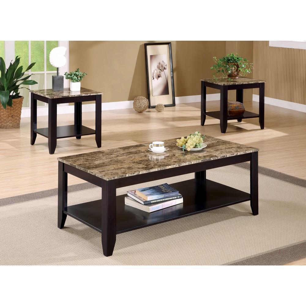 Artistic 3 piece occasional table set with Marble Top, Brown