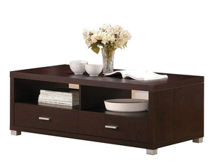 Wooden Coffee Table with 2  Drawers, Espresso Brown