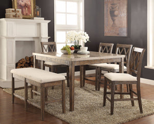 Amicable Counter Height Table with marble top, Brown and White