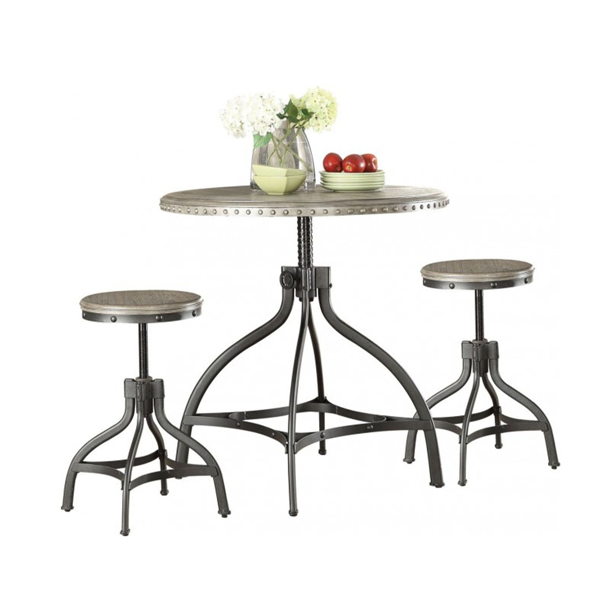 Adjustable Counter Height & Stool Set, Gray Oak, 3 Piece Pack