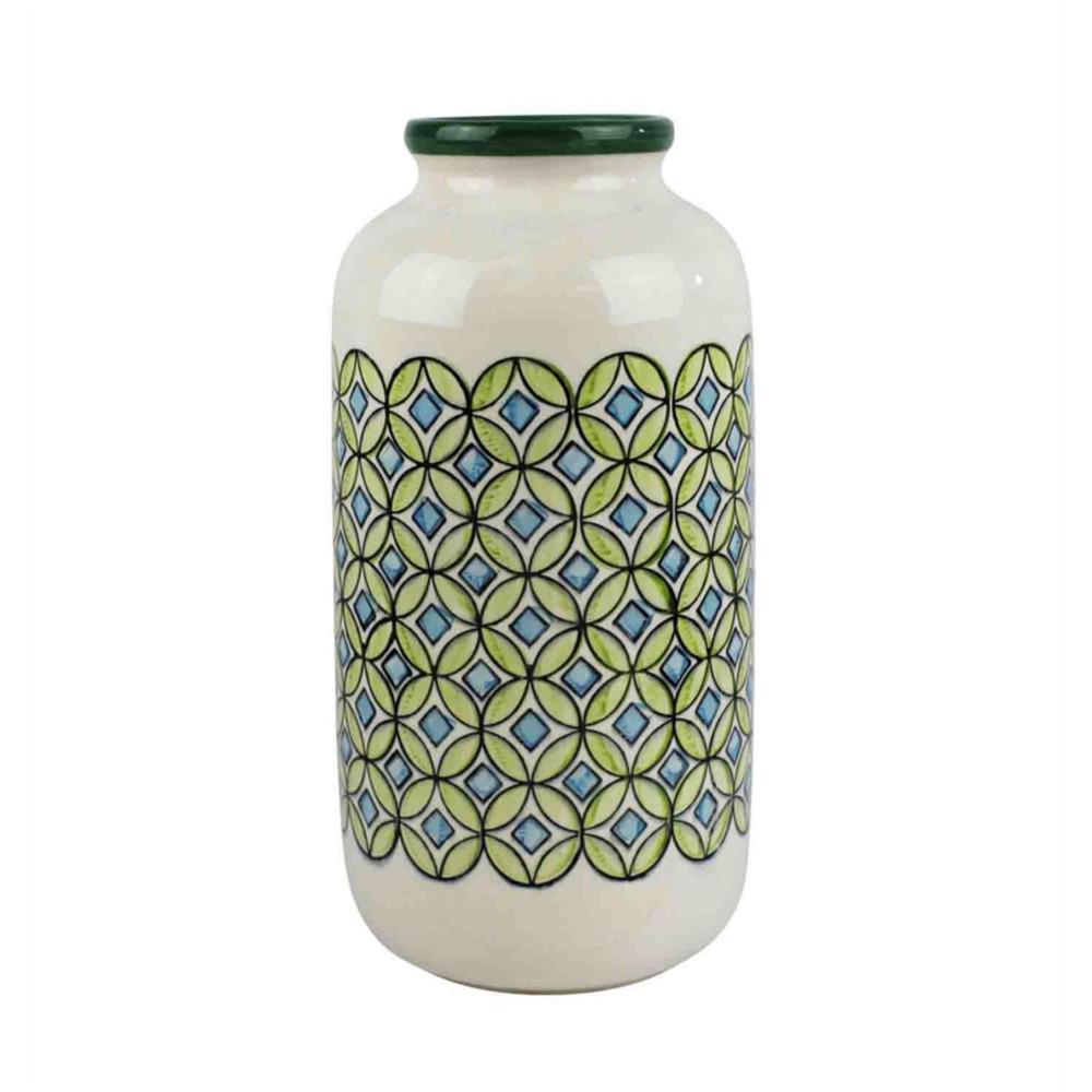 Artistic Ceramic Jar, Ivory/Green