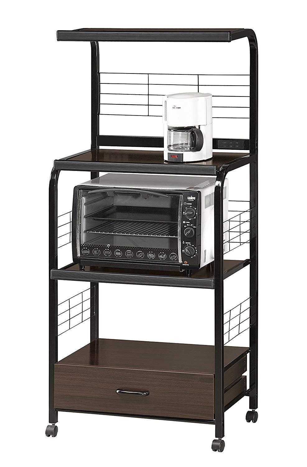 Wood and Metal Kitchen Cart On Casters, Brown and Black