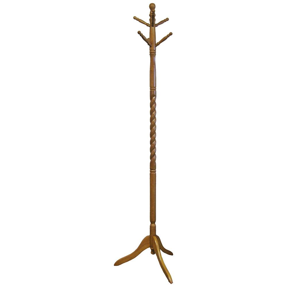 Wooden Twist Hall Tree Coat Rack In Oak Brown