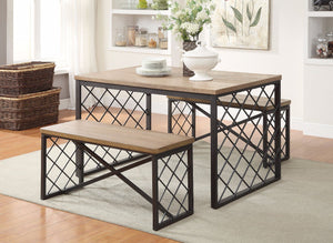 Wood and Metal Dining Set, Light Oak & Gray, 3 Piece Pack