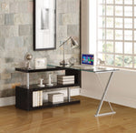 Writing Desk with Swivel, Clear Glass & Black