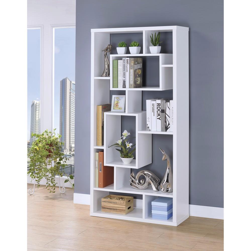 Asymmetrical Cube Book Case with Shelves, White