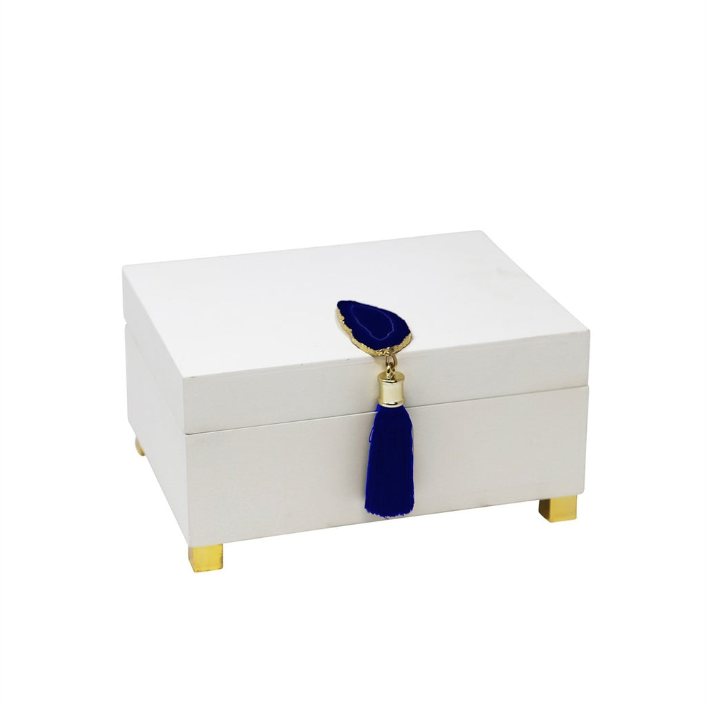 Alluring Wooden BOX WIth AGATE, BLUE And WHITE