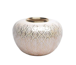 Artistically Designed Urn Shaped Ceramic flower vase, Beige And Gold